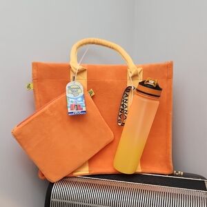 NWT - BANANA BOAT ORANGE & YELLOW 3 PC BEACH BAG, WET BAG & WATER BOTTLE SET